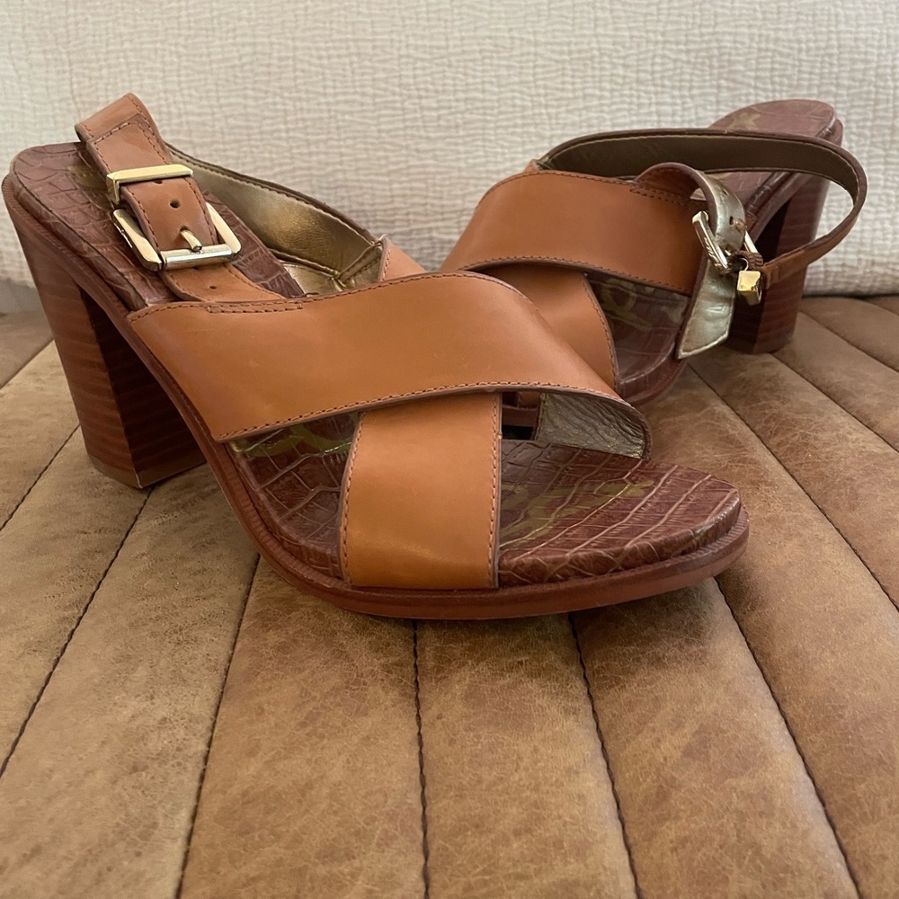 Sam Edelman Tan Leather Block Heel Sandals